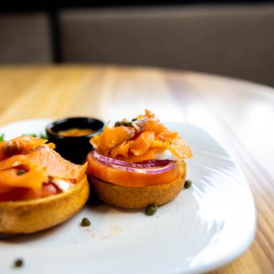 Salmon and capers entree.