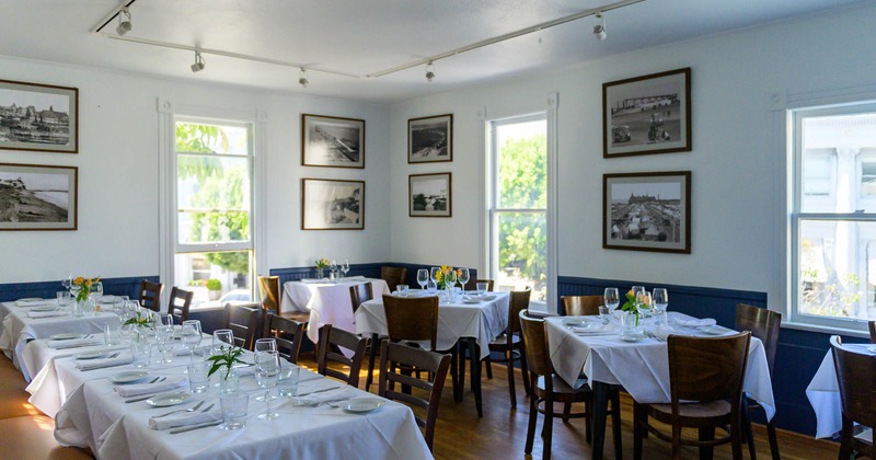 Interior, tables set and ready for guests