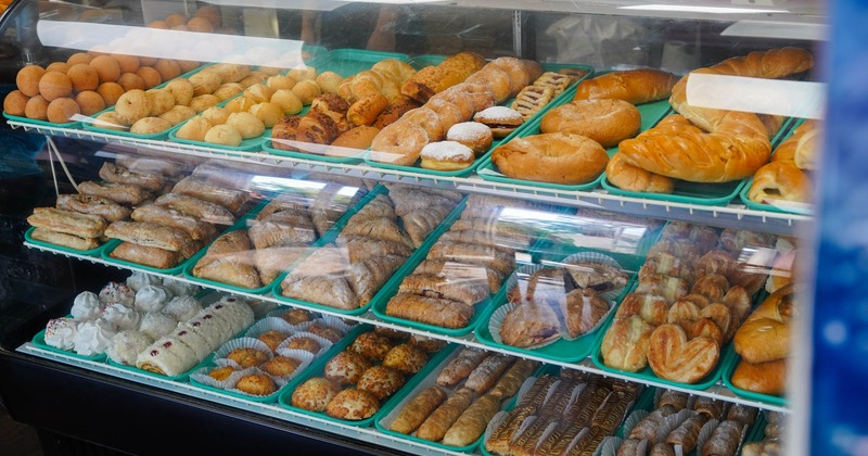 Display case with bakery goods