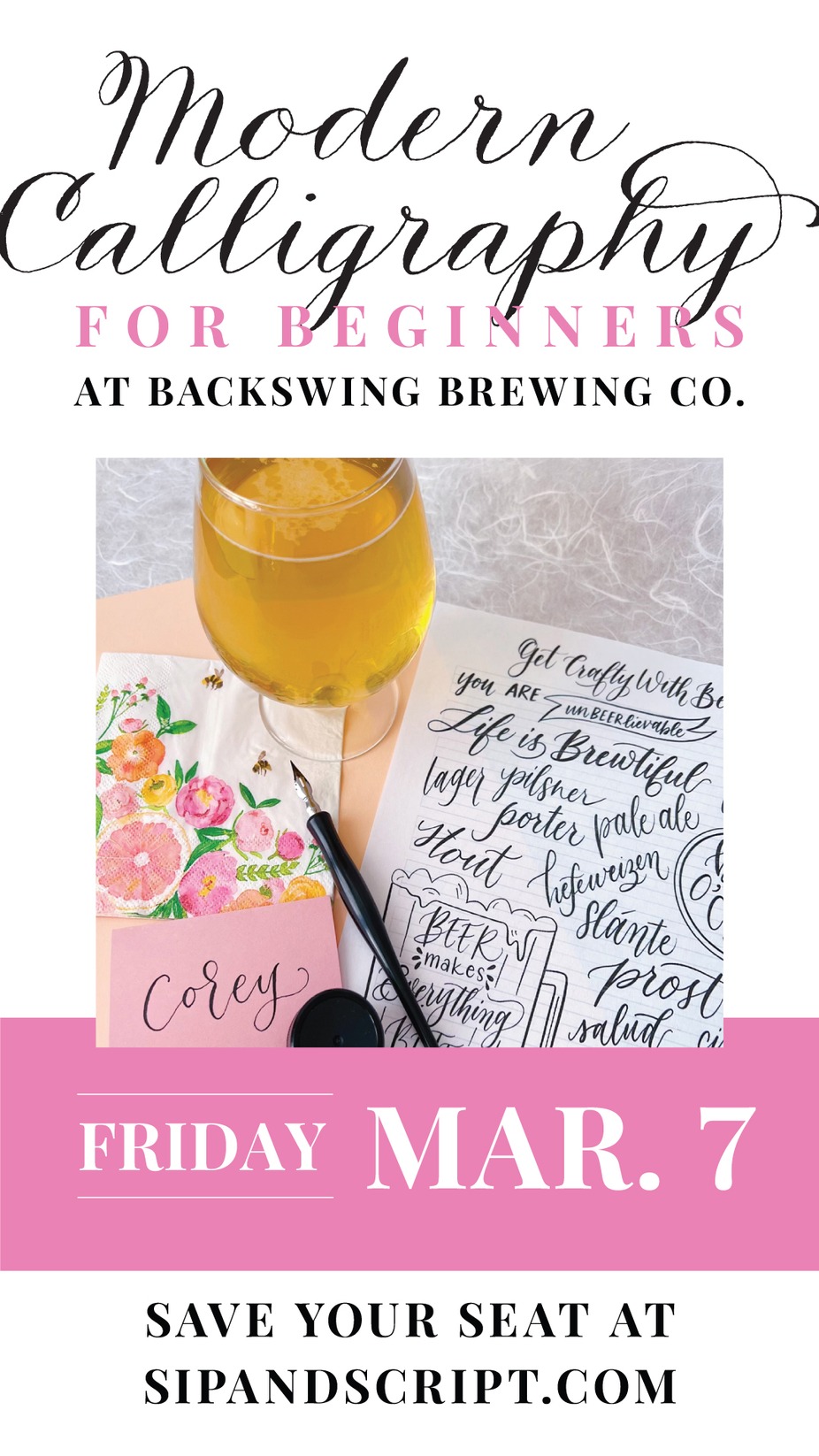 Modern Calligraphy for Beginners at Backswing Brewing Co. (Lincoln) event photo