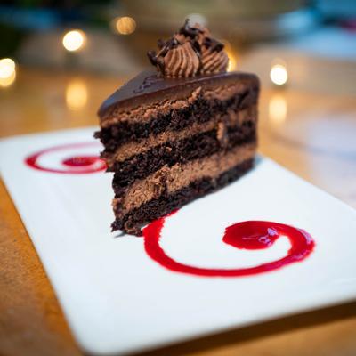 A piece of chocolate mousse cake.