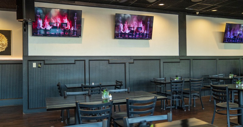 Interior, seating area with tables and chairs