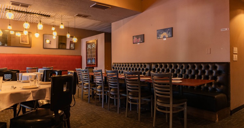 Interior, seating bench in dining area