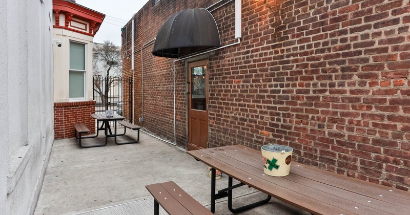 Outdoor seating with picnic tables