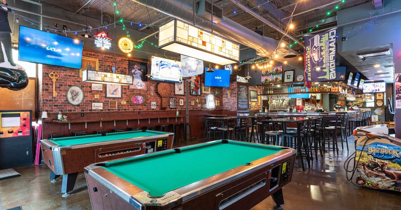 Interior, pool tables in the great hall