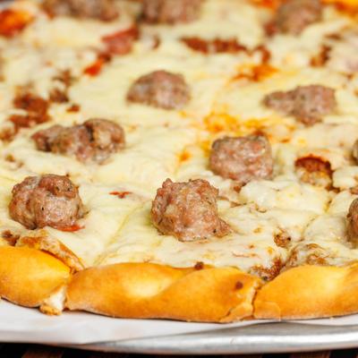 Meat lovers pizza, close-up.
