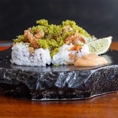 Deep fried squid leg, with spicy tuna, avocado, cucumber, rice, and chipotle mayo.