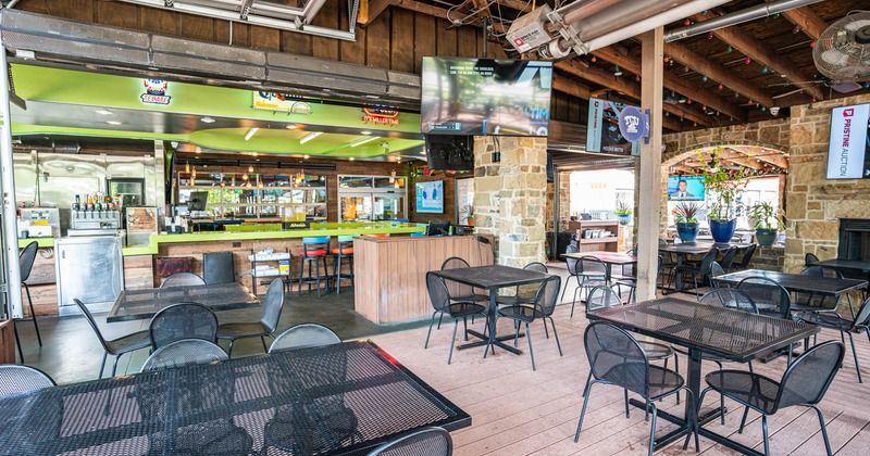 Interior, seating area with tables