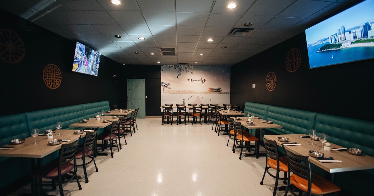 Interior, dining area with long benches