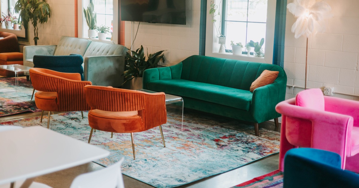 Interior, cozy, tables and sofas, tv screen on the wall