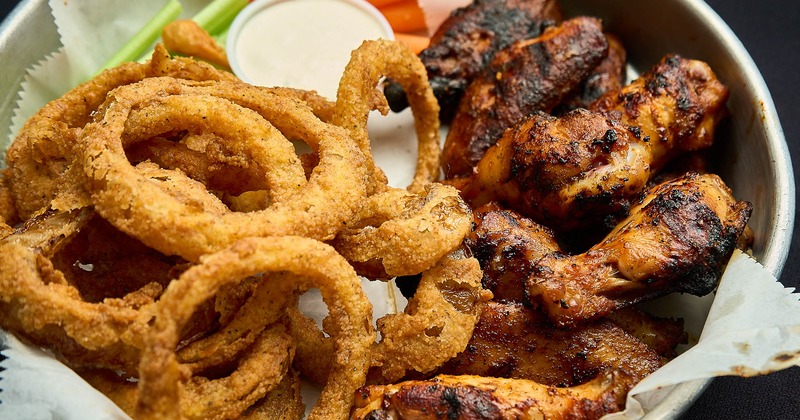 Smoked wings and onion rings