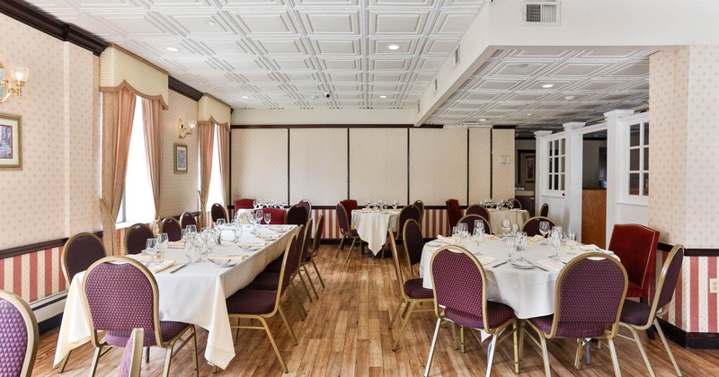 Interior, tables and chairs ready for guests