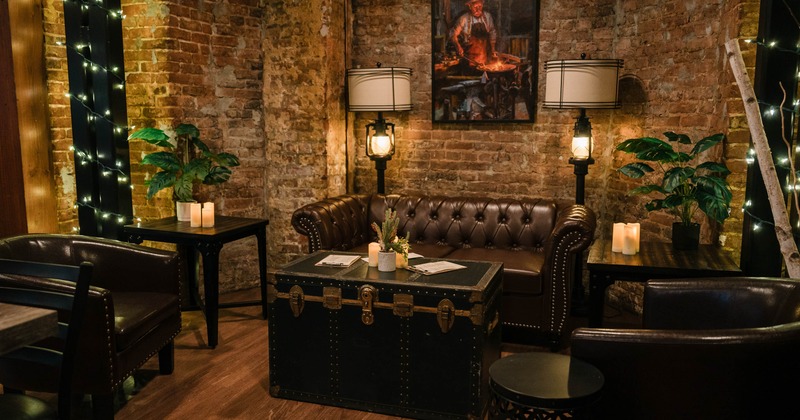 Seating area with a leather sofa set