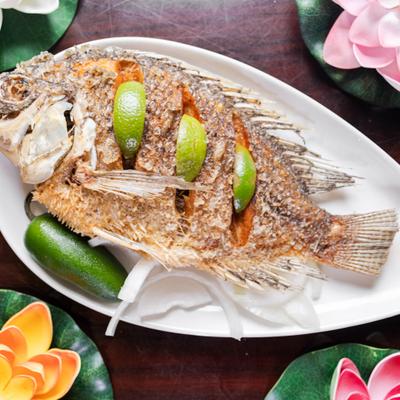 Fried tilapia fish.