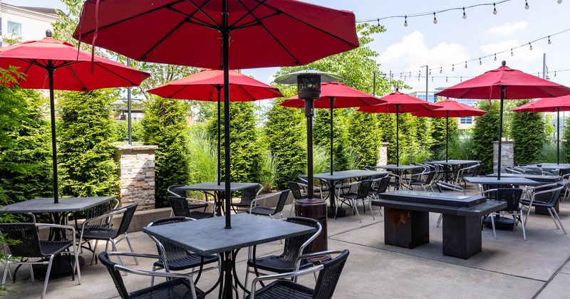 Exterior, chairs, tables and parasols