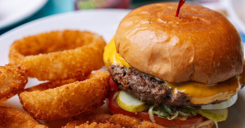 Cheeseburger and onion rings