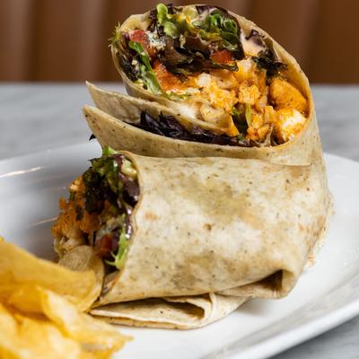 Buffalo Chicken Wrap with chips.