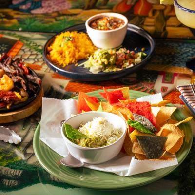 Various meals on the table.