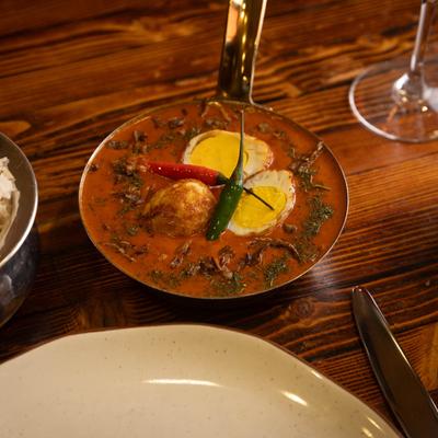 Ogden egg curry, served.