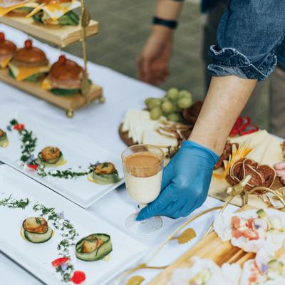 Employee setting the table.