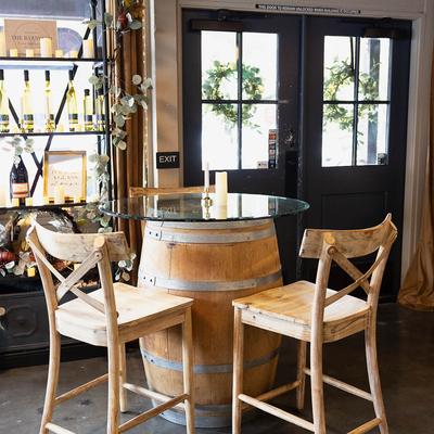 Barrel table and chairs.