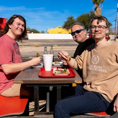 Customers dining outside.