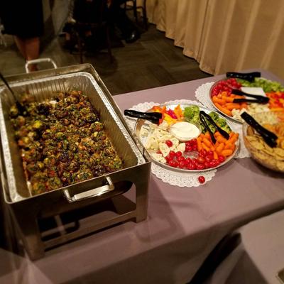 Prepared food on display.