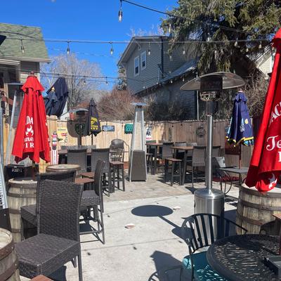 Patio, tables and seating.