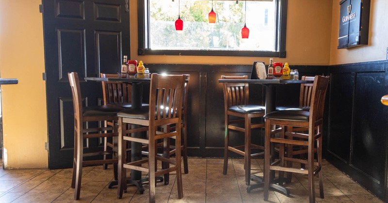 Interior, bar tables and stools,