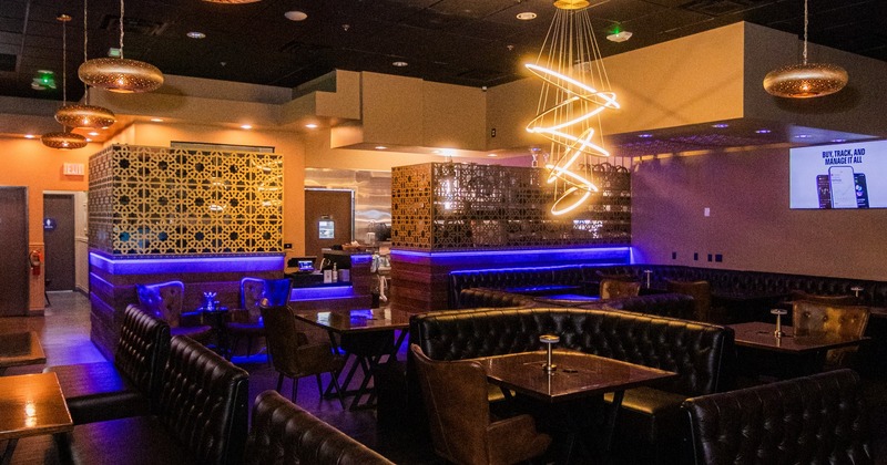 Darker interior with violet lights