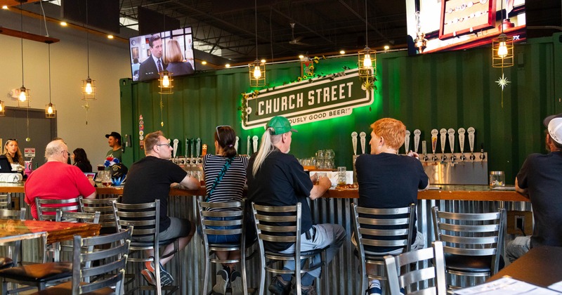 Interior, bar, stools, guests