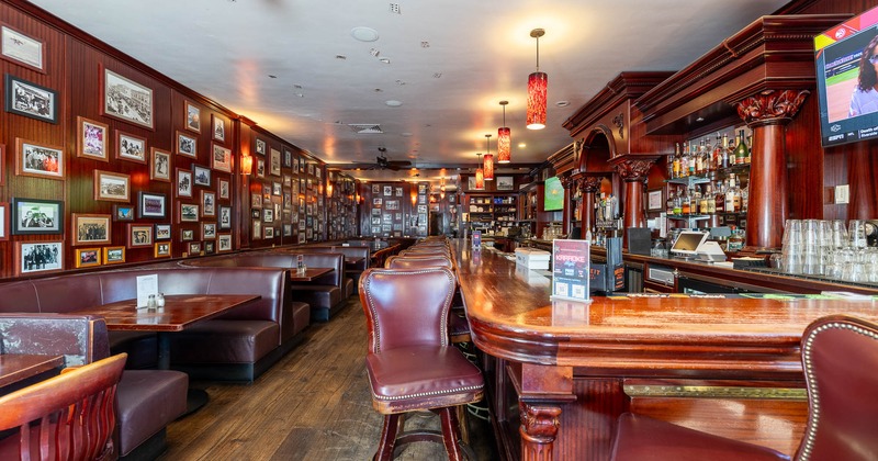 Interior, dining booths near bar