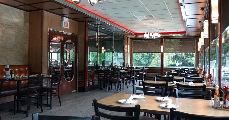 Interior dining area, tables ready for guests