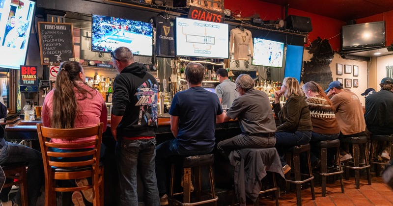Interior, bar area, bar and bar stools