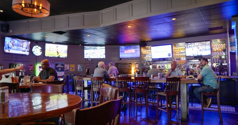 Sports bar interior space, seating area
