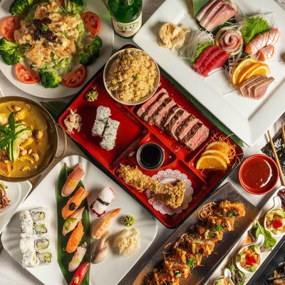 Assorted food dishes.