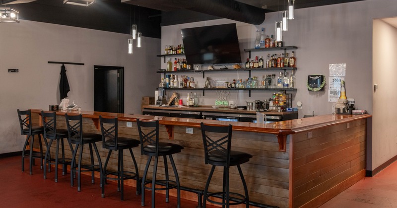 Interior, bar area, bar and bar stools