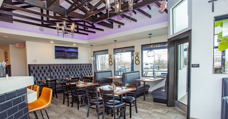 Diner area, tables, chairs