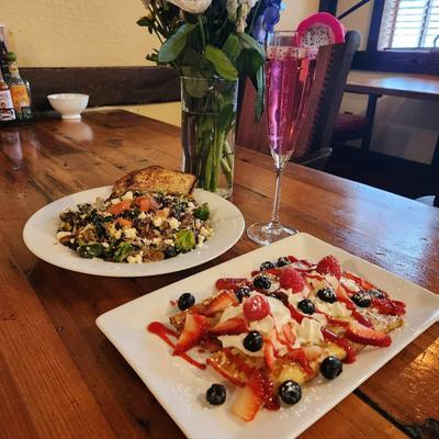 Served food and a drink.