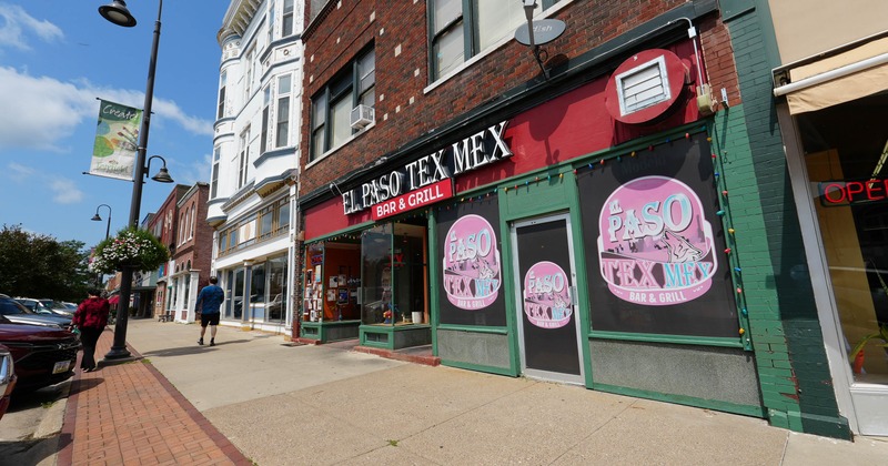 Exterior, angle view, to restaurant and side walk