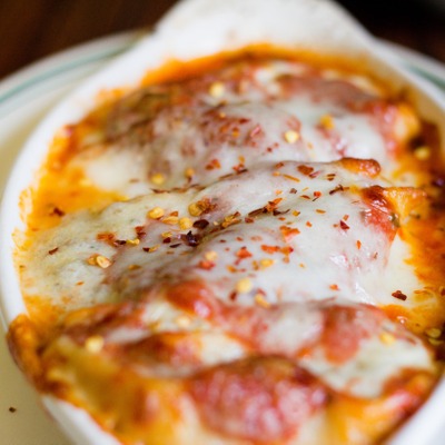 Lasagna dish, closeup.