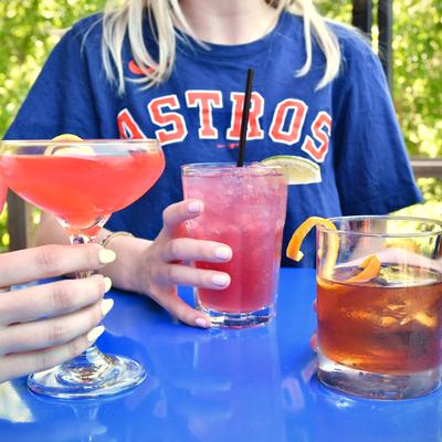 Patio guest table with ordered cocktails