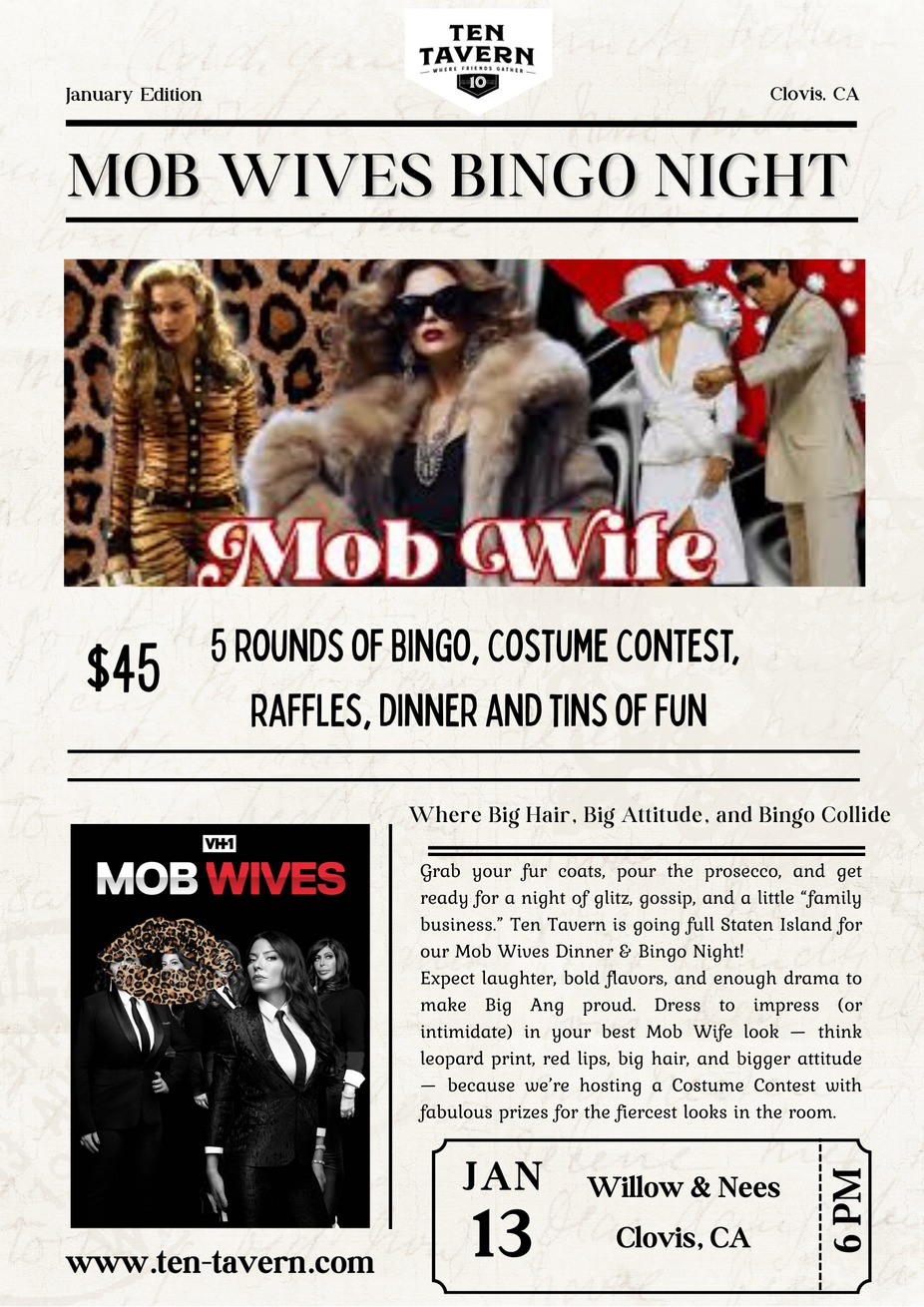 💋 Mob Wives Family-Style Italian Dinner & Bingo Night at Ten Tavern! event photo