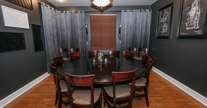 Interior, round table ready for guests