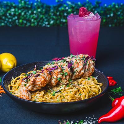 Served Garlic parm fried shrimp.