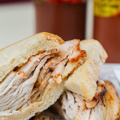 Served turkey sandwich.