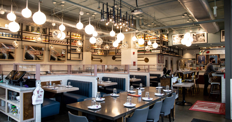 Interior, tables ready for guests