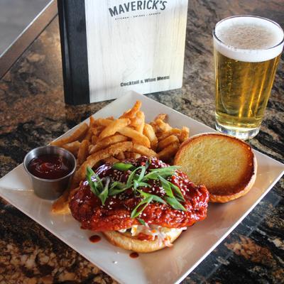 Spicy Korean Chicken Sandwich, with fries.