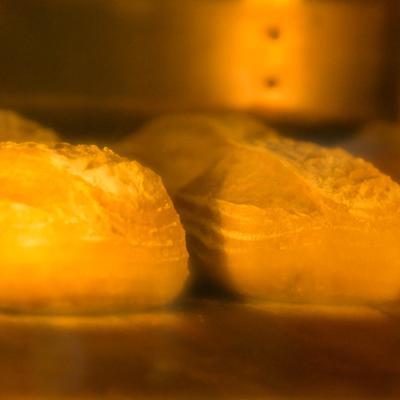 Pastries in an oven.