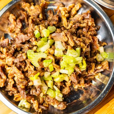 Ground pork with scallions.
